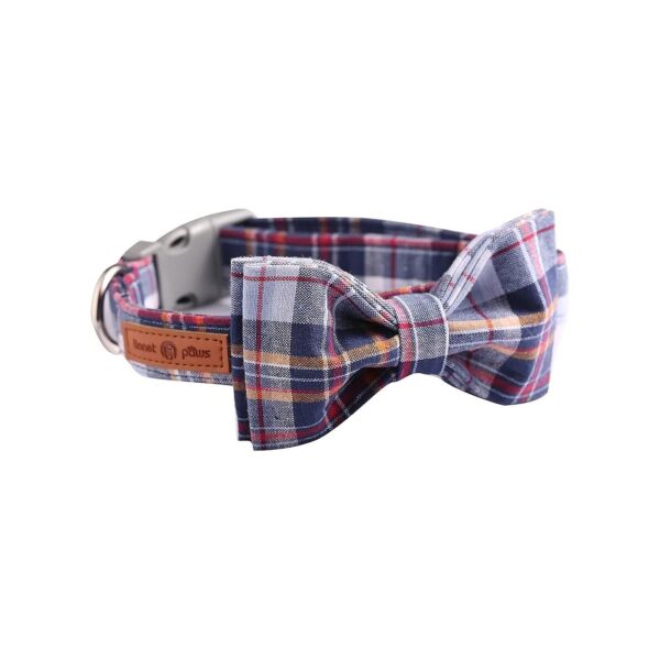 Dark Blue Bowtie Collars for Small Medium Large Dogs with Adjustable Cotton Fabric