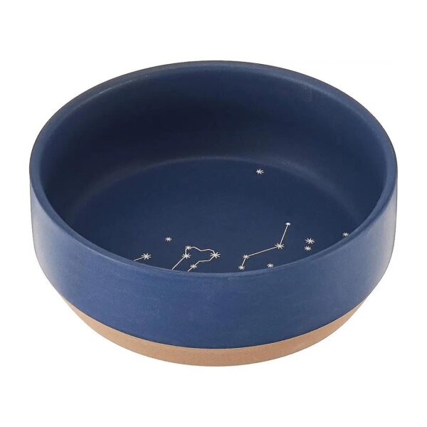 Dark Blue Celestial Design Stoneware Food Bowl for Medium Pets