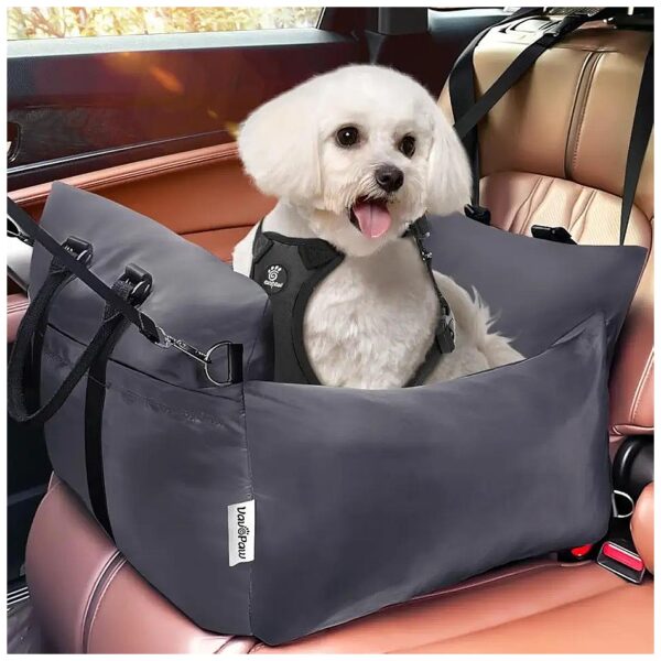 Dark Grey Dog Car Seat for Small Dogs Under 25lbs with Detachable Elevated Seat