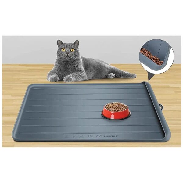 Dark Grey Silicone Dog Food Mat with Pocket 25x16 Pet Food Mat for Floors Waterproof