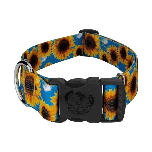 Deluxe 1 1/2 Inch Wide Sunflowers Dog Collar with Adjustable Size and Buckle