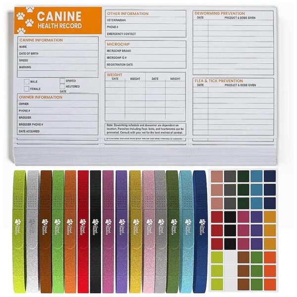 Deluxe Pet Puppy Whelping ID Kit with Nylon Collars and Sticker Sheet