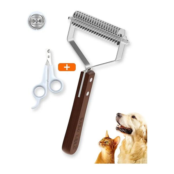 Dematting Tool Pet Brush for Large Medium Small Dogs and Cats, Premium Wood Handle