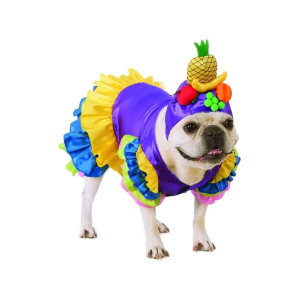 Detailed Large Dog Pet Costume with Fruit Hat and Ruffles