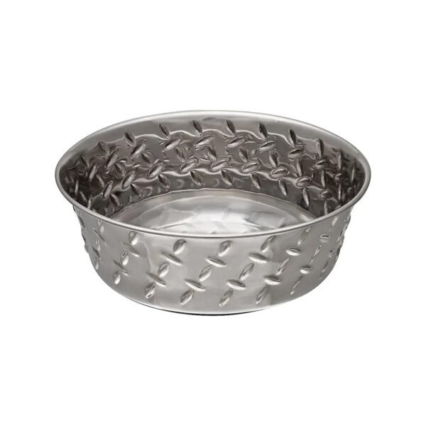 Diamond Plated Dog Bowl with Non-Skid Bottom for Multiple Pets and Large Meals