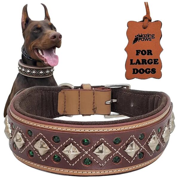 Diamond Stitch Pattern Luxury Leather Dog Collar for Large Dogs