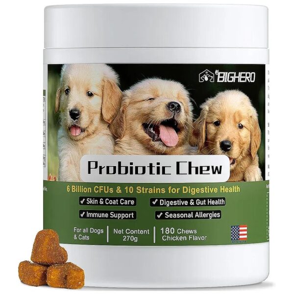 Digestive Health Supplement for Dogs - 180 Soft Chews with 10 Probiotics and Prebiotics