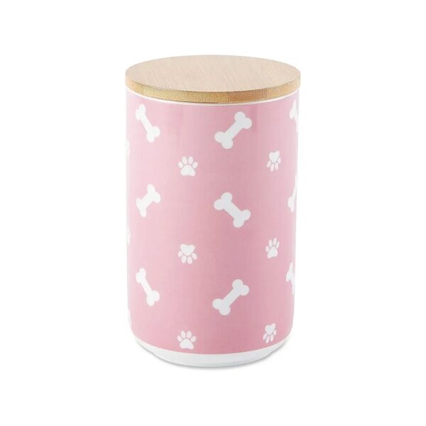 Dishwasher Safe Ceramic Canister with Bamboo Twist Lid for Pet Treats