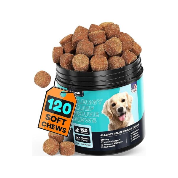 Dog Allergy Chews with Omega 3 Probiotics and Natural Ingredients for Skin Health