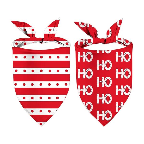 Dog Bandanas 2 Pack Christmas Holiday Season Red Striped One Size Adjustable Pet Scarves