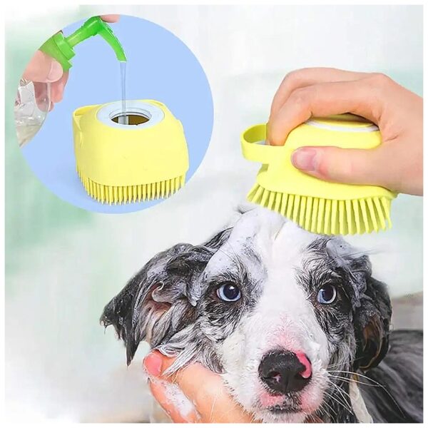 Dog Bath Brush with Dispensing Design and Soft Silicone Bristles for Massage