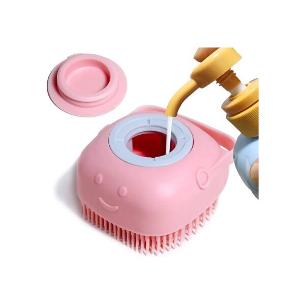 Dog Bath Brush with Shampoo Dispenser for Shower Grooming Pink for Dogs and Cats