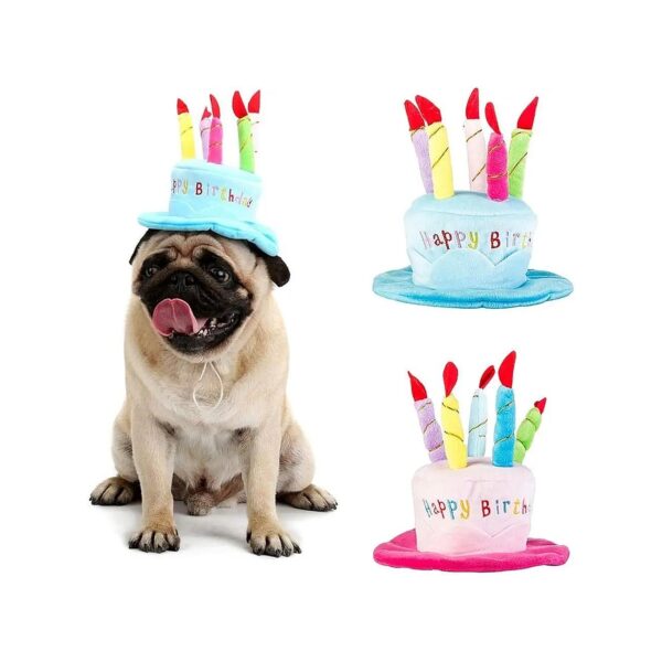 Dog Birthday Cake Hat Pet Cap Headwear with Color Candles Design