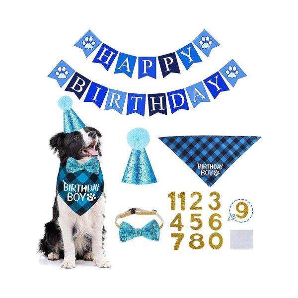 Dog Birthday Party Essentials Kit with Scarf Triangle Bandana and Cute Number Badges