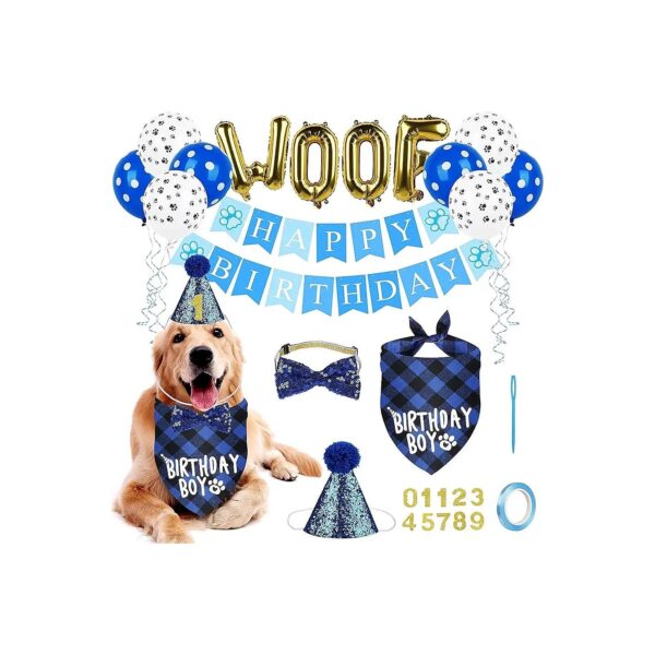 Dog Birthday Party Supplies Pink and Blue Sequin Dog Birthday Hat and Banner Set