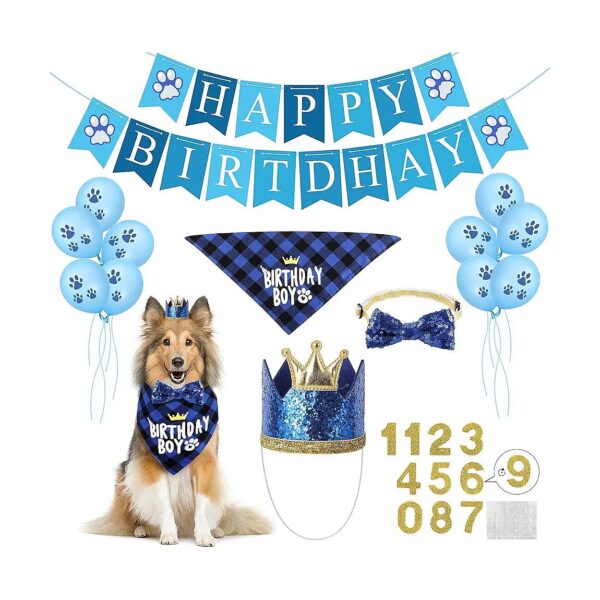 Dog Birthday Party Supplies with Adjustable Bow Tie, Bandana, and Hat