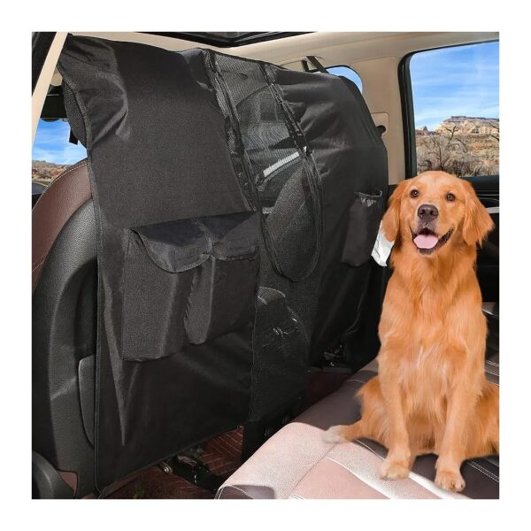 Dog Car Net Barrier for Front Seats, Adjustable Rope and Storage Bag