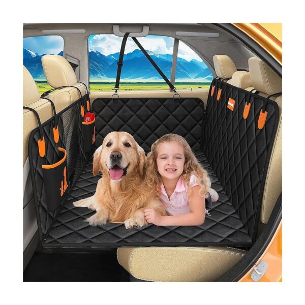 Dog Car Seat Cover Extender with Storage Pockets and Mesh Window for Comfortable Travel