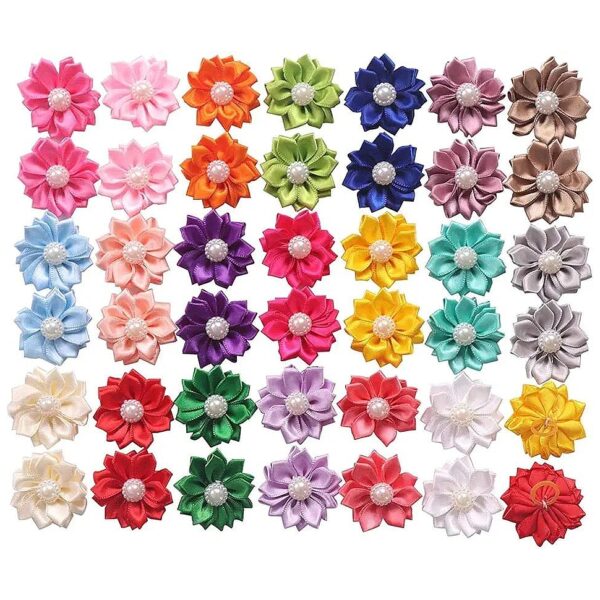 Dog Care Products Dog Hair Bows with Pearls and Rubber Bands 20 Colors