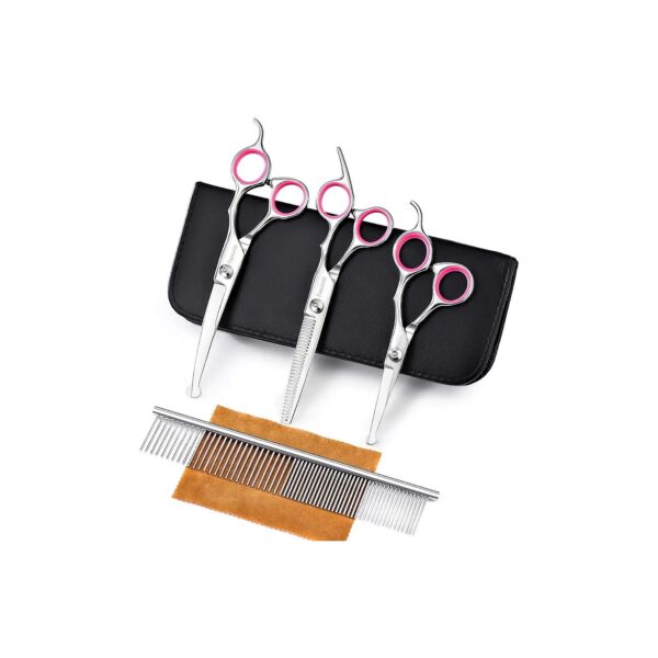 Dog Cat Grooming Kit with Stainless Steel Scissors, Comb, and Cleaning Accessories