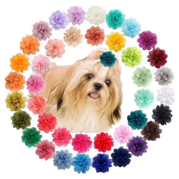 Dog Cat Hair Accessories 40 Colors Flower Bows for Birthday Party and Grooming Needs