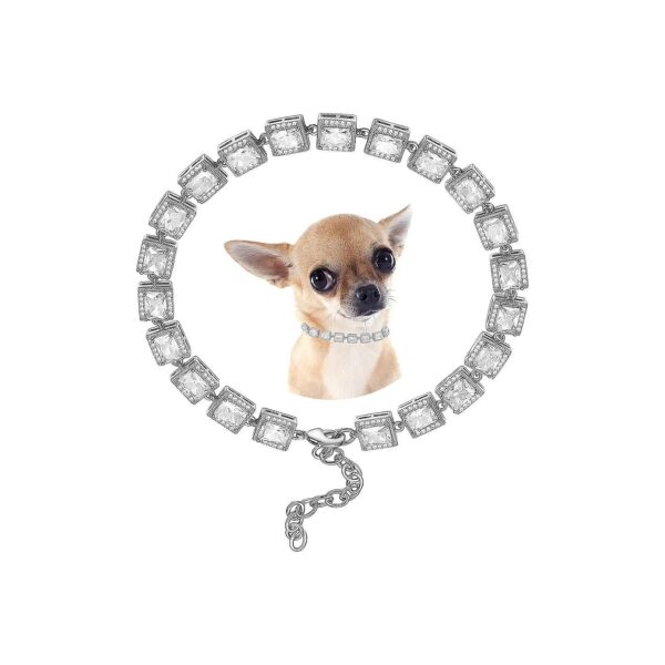 Dog Chain Collar with Iced Out Tennis and Cubic Zirconia Stones for Small to Medium Dogs