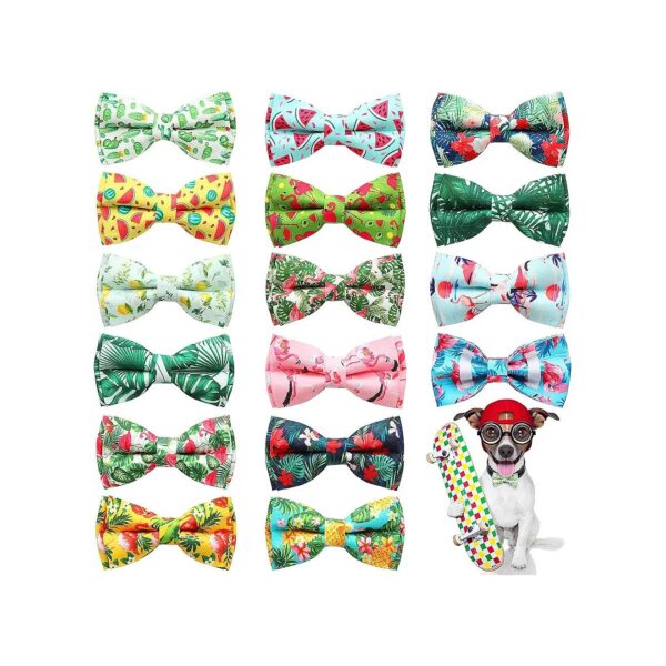 Dog Collar Charms with Adjustable Rubber Bands - Hawaiian Summer Dog Bow Ties for Pets