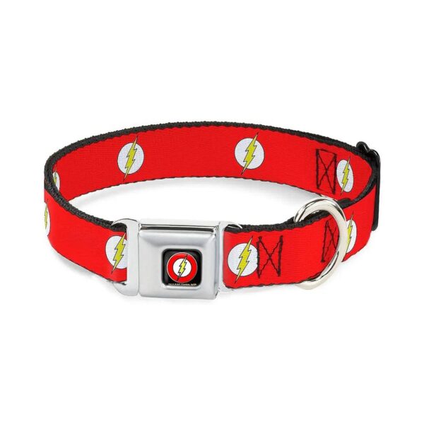 Dog Collar Seatbelt Buckle Flash Logo Polyester Red White Yellow 15-26 Inches