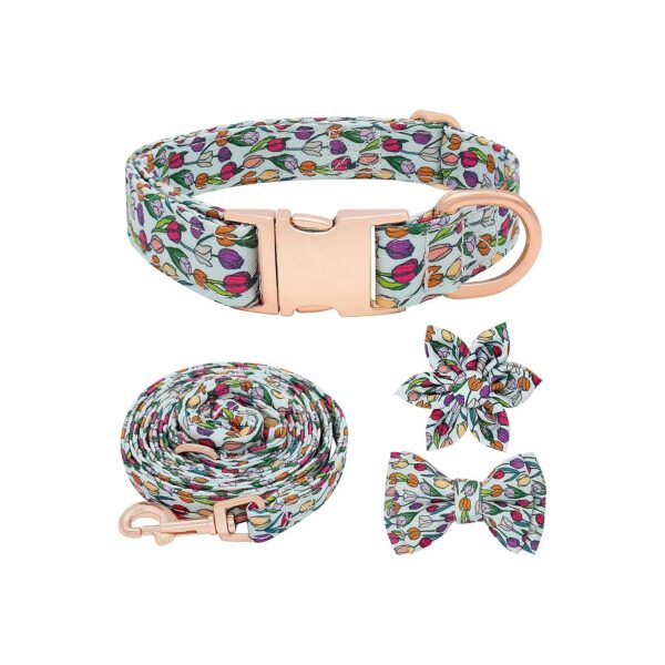 Dog Collar and Leash Set with Unique Floral Pattern for Small Medium Large Breed Dogs