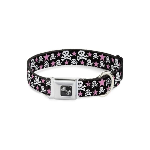 Dog Collar with Authentic Seatbelt Buckle 1" Wide 9-15" Neck Size Stars