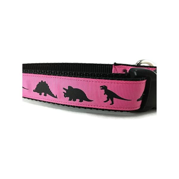 Dog Collar with Green Dinosaur Design 1 inch Wide Adjustable Medium Large