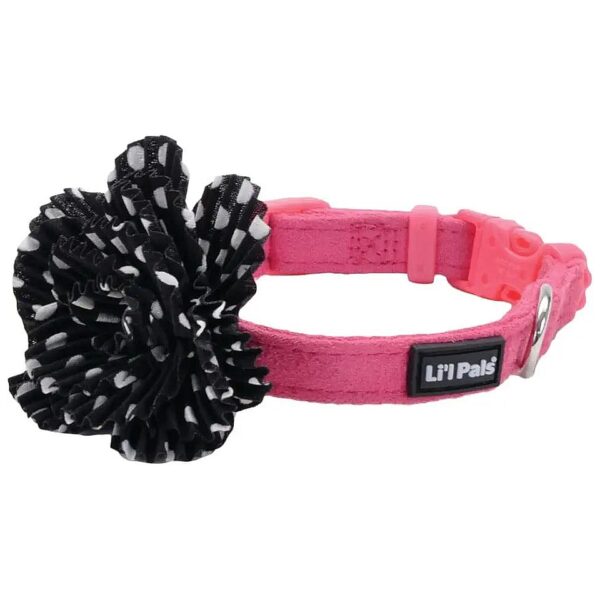 Dog Collar with Pink and Black Flower Embellishment for Small Dogs and Puppies