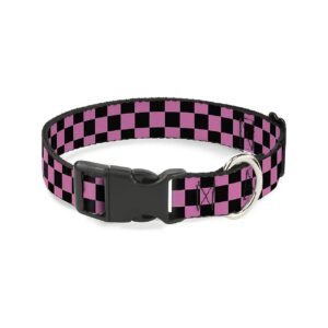 Dog Collar with Plastic Clip Checker Pattern Black Pink 15 to 26 Inches 1 Inch Wide