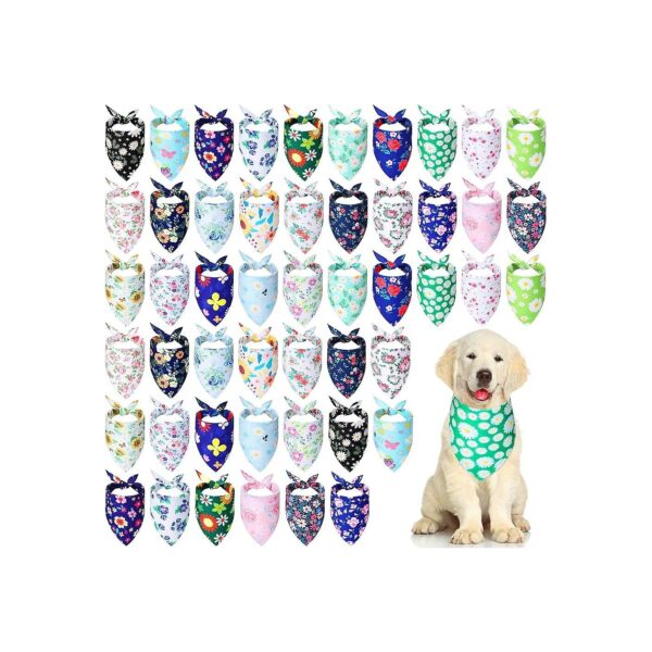 Dog Costume Accessories Set of 50 Floral Bandanas with Unique Patterns and Designs