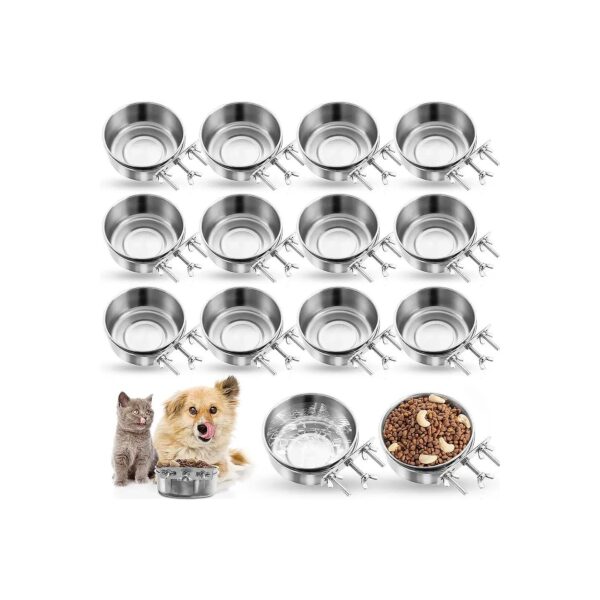 Dog Crate Bowls with Holder, Stainless Steel, Easy to Install and Dismantle, 14 Pieces