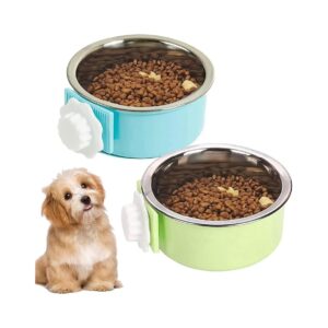 Dog Crate Food and Water Bowl with Hanging Design and Removable Stainless Steel Bowl