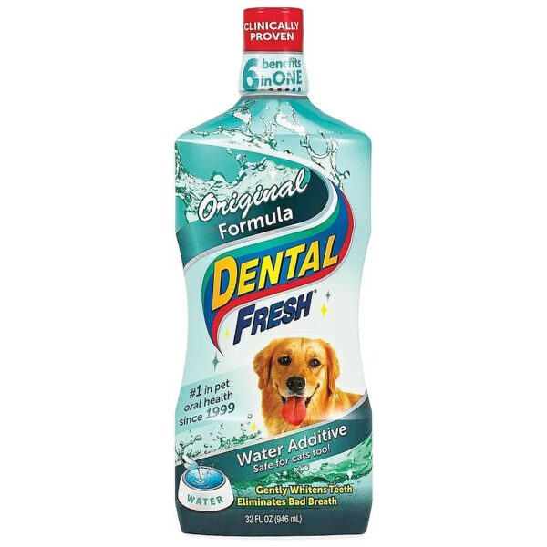 Dog Dental Water Additive for Fresh Breath and Teeth Cleaning, Unflavored Formula, 32oz