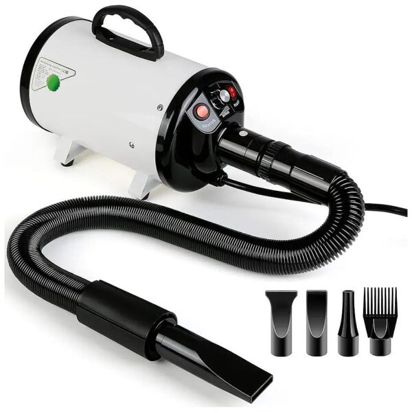 Dog Dryer with Spring Hose and 4 Nozzles for Efficient Pet Grooming