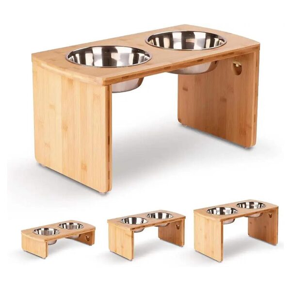 Dog Food and Water Bowls Set, Durable Stainless Steel Bowls and Bamboo Stand