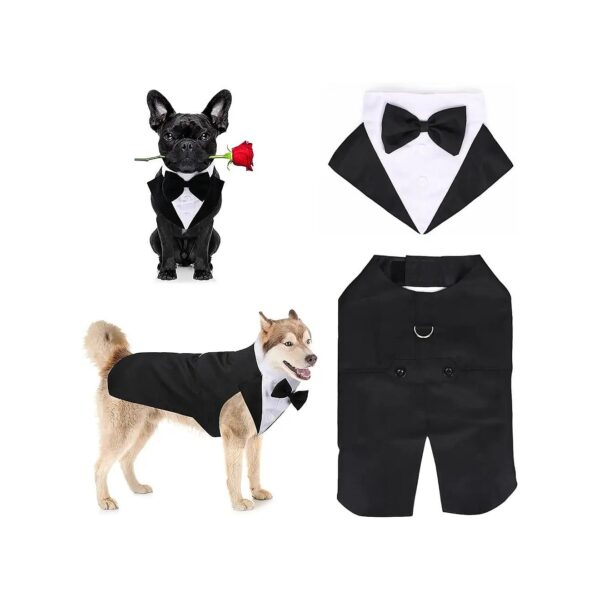 Dog Gentleman Apparel Formal Wedding Tuxedo Shirt and Bandana Set for Large Medium Dogs