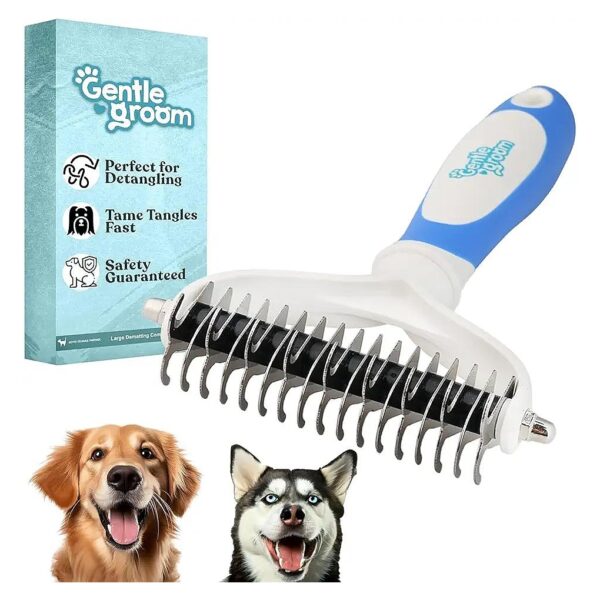 Dog Grooming Brush for All Coat Types and Breeds with Unique Dual-Action Rake Design