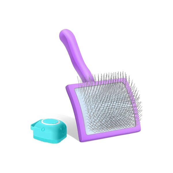 Dog Grooming Brush for Small Animals Removes Tangles Dander Dust Purple Wood Handle