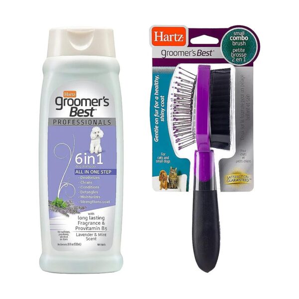 Dog Grooming Essentials Bundle with 6-in-1 Shampoo and Detangling Brush for Dogs