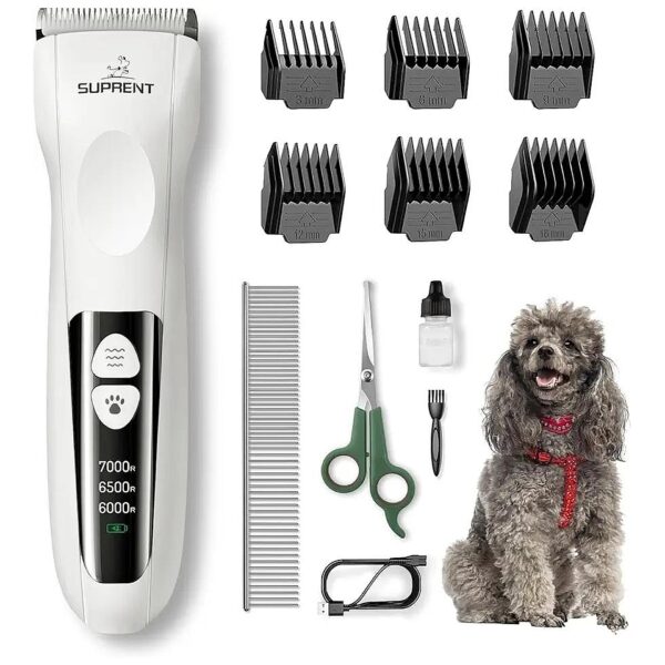 Dog Grooming Kit with Adjustable Blade and Multi-Size Guards for Various Pet Hair Types