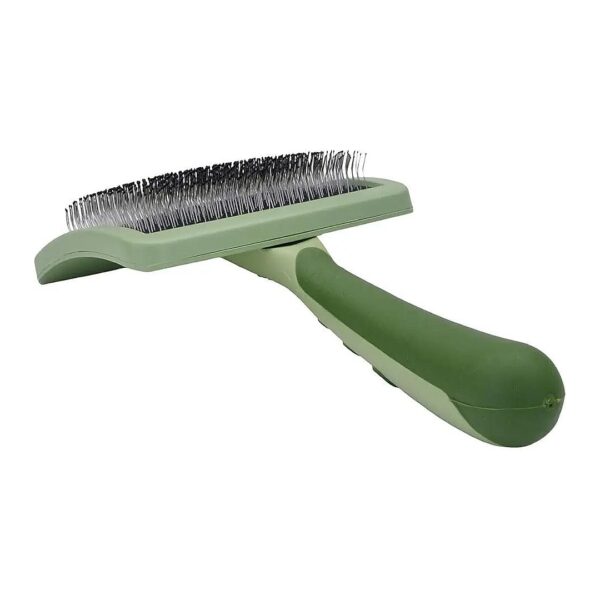 Dog Grooming Made Easy with This Green Curved Slicker Brush, Perfect for All Coat Types