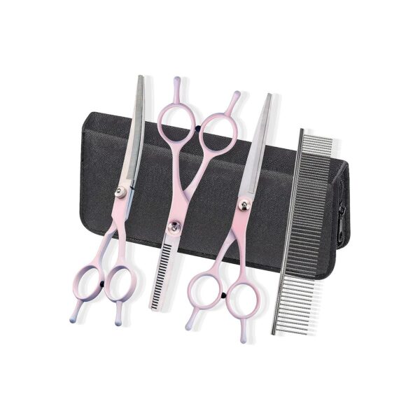 Dog Grooming Scissors for Hair Cutting and Styling, Includes Curved and Straight Scissors