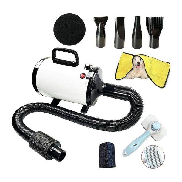 Dog Hair Dryer with Four Nozzles and Adjustable Speed for Versatile Grooming