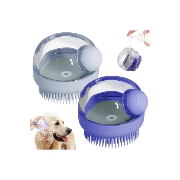 Dog Massage Bath Brush for Long and Short Haired Dogs with Soap and Shampoo Dispenser