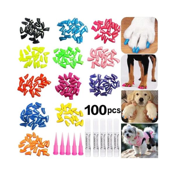 Dog Nail Caps Home Kit 5 Random Colors 100pcs Soft Claws Wearable Covers