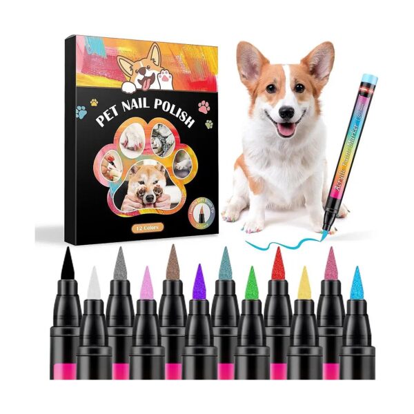 Dog Nail Polish Pen Set with 12 Quick-Dry Colors for Easy Grooming